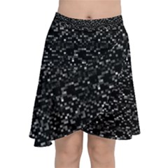 Pixel Grid Dark Black And White Pattern Chiffon Wrap Front Skirt by dflcprintsclothing