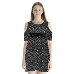 Pixel Grid Dark Black And White Pattern Shoulder Cutout Velvet One Piece by dflcprintsclothing