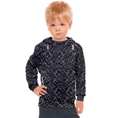 Pixel Grid Dark Black And White Pattern Kids  Hooded Pullover by dflcprintsclothing