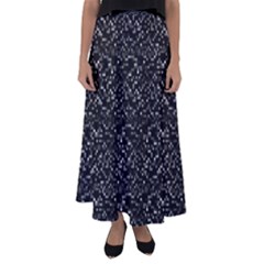 Pixel Grid Dark Black And White Pattern Flared Maxi Skirt by dflcprintsclothing