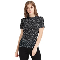 Pixel Grid Dark Black And White Pattern Women s Short Sleeve Rash Guard by dflcprintsclothing