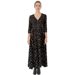 Pixel Grid Dark Black And White Pattern Button Up Boho Maxi Dress