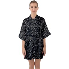 Pixel Grid Dark Black And White Pattern Half Sleeve Satin Kimono 