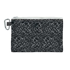 Pixel Grid Dark Black And White Pattern Canvas Cosmetic Bag (large)