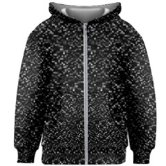 Pixel Grid Dark Black And White Pattern Kids  Zipper Hoodie Without Drawstring by dflcprintsclothing