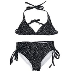 Pixel Grid Dark Black And White Pattern Kids  Classic Bikini Set by dflcprintsclothing