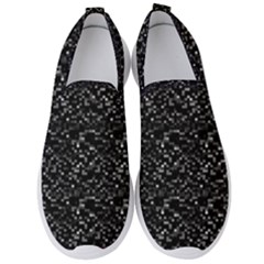 Pixel Grid Dark Black And White Pattern Men s Slip On Sneakers by dflcprintsclothing