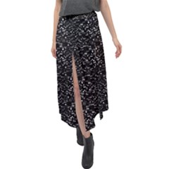 Pixel Grid Dark Black And White Pattern Velour Split Maxi Skirt by dflcprintsclothing