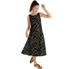 Pixel Grid Dark Black And White Pattern Summer Maxi Dress by dflcprintsclothing