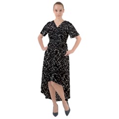 Pixel Grid Dark Black And White Pattern Front Wrap High Low Dress by dflcprintsclothing