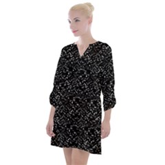 Pixel Grid Dark Black And White Pattern Open Neck Shift Dress by dflcprintsclothing