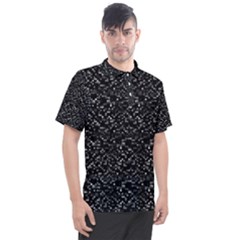 Pixel Grid Dark Black And White Pattern Men s Polo Tee by dflcprintsclothing