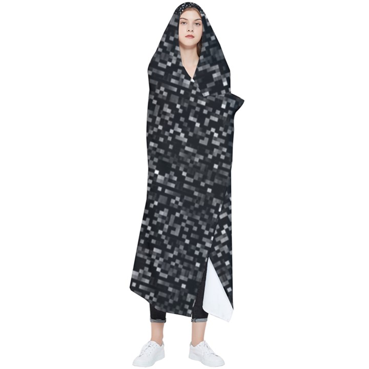 Pixel Grid Dark Black And White Pattern Wearable Blanket