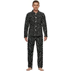 Pixel Grid Dark Black And White Pattern Men s Long Sleeve Velvet Pocket Pajamas Set by dflcprintsclothing