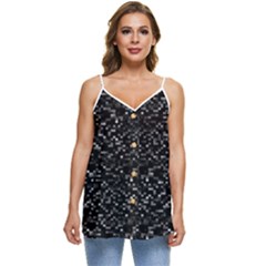 Pixel Grid Dark Black And White Pattern Casual Spaghetti Strap Chiffon Top