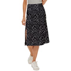 Pixel Grid Dark Black And White Pattern Midi Panel Skirt