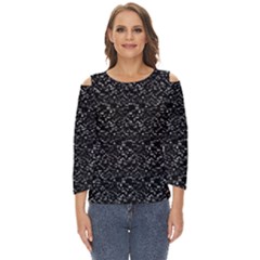 Pixel Grid Dark Black And White Pattern Cut Out Wide Sleeve Top