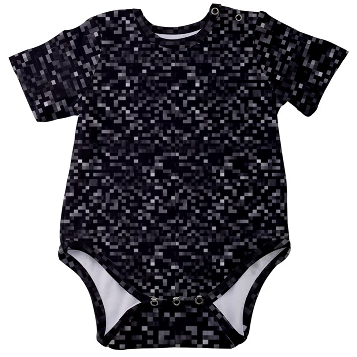 Pixel Grid Dark Black And White Pattern Baby Short Sleeve Onesie Bodysuit