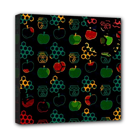 Apples Honey Honeycombs Pattern Mini Canvas 8  X 8  (stretched) by Amaryn4rt