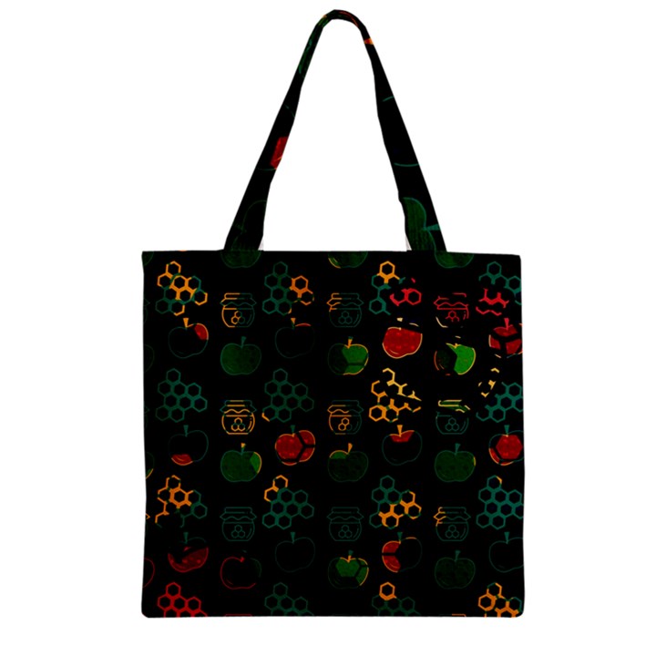 Apples Honey Honeycombs Pattern Zipper Grocery Tote Bag