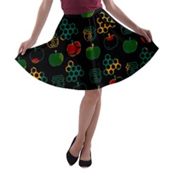 Apples Honey Honeycombs Pattern A-line Skater Skirt by Amaryn4rt