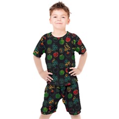 Apples Honey Honeycombs Pattern Kids  Tee And Shorts Set by Amaryn4rt