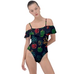 Apples Honey Honeycombs Pattern Frill Detail One Piece Swimsuit by Amaryn4rt