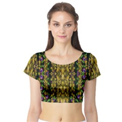 Fanciful Fantasy Flower Forest Short Sleeve Crop Top by pepitasart