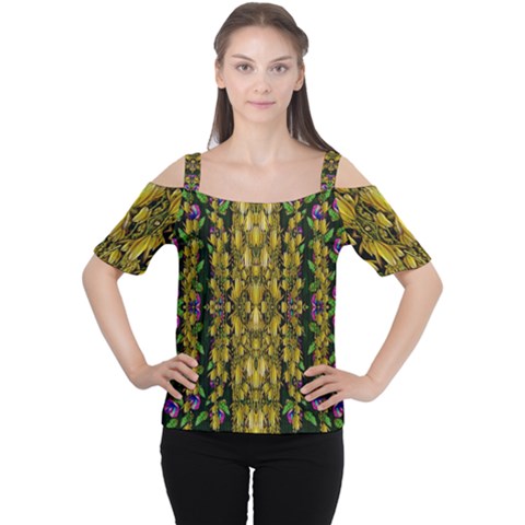 Fanciful Fantasy Flower Forest Cutout Shoulder Tee by pepitasart