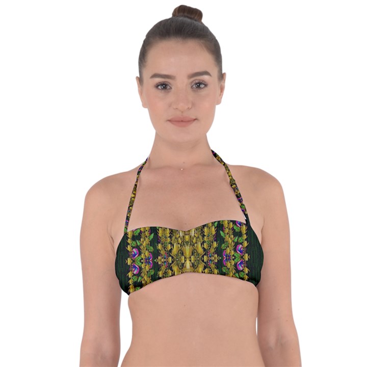 Fanciful Fantasy Flower Forest Halter Bandeau Bikini Top