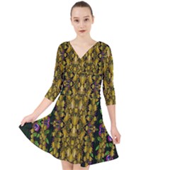 Fanciful Fantasy Flower Forest Quarter Sleeve Front Wrap Dress by pepitasart