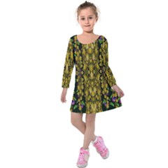 Fanciful Fantasy Flower Forest Kids  Long Sleeve Velvet Dress by pepitasart