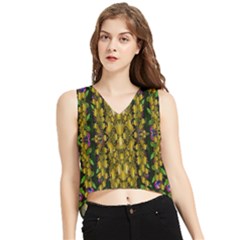 Fanciful Fantasy Flower Forest V-neck Cropped Tank Top by pepitasart