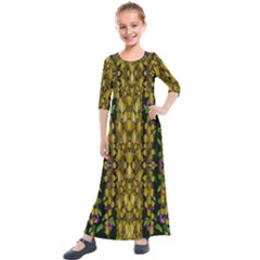 Fanciful Fantasy Flower Forest Kids  Quarter Sleeve Maxi Dress by pepitasart