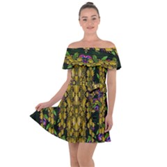 Fanciful Fantasy Flower Forest Off Shoulder Velour Dress by pepitasart