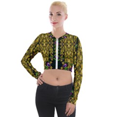 Fanciful Fantasy Flower Forest Long Sleeve Cropped Velvet Jacket by pepitasart