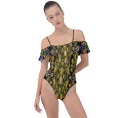 Fanciful Fantasy Flower Forest Frill Detail One Piece Swimsuit by pepitasart