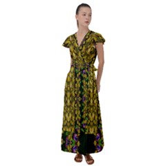 Fanciful Fantasy Flower Forest Flutter Sleeve Maxi Dress by pepitasart