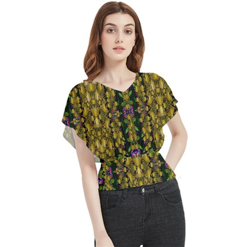 Fanciful Fantasy Flower Forest Butterfly Chiffon Blouse by pepitasart