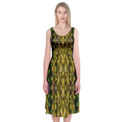 Fanciful Fantasy Flower Forest Midi Sleeveless Dress by pepitasart