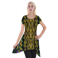 Fanciful Fantasy Flower Forest Short Sleeve Side Drop Tunic by pepitasart