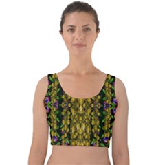 Fanciful Fantasy Flower Forest Velvet Crop Top by pepitasart