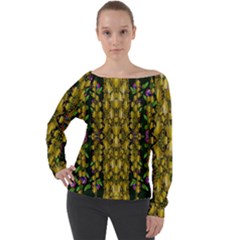 Fanciful Fantasy Flower Forest Off Shoulder Long Sleeve Velour Top by pepitasart