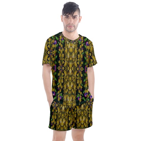 Fanciful Fantasy Flower Forest Men s Mesh Tee And Shorts Set by pepitasart