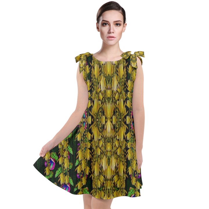 Fanciful Fantasy Flower Forest Tie Up Tunic Dress