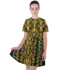 Fanciful Fantasy Flower Forest Short Sleeve Shoulder Cut Out Dress  by pepitasart