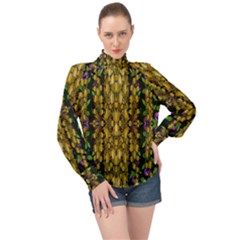 Fanciful Fantasy Flower Forest High Neck Long Sleeve Chiffon Top by pepitasart