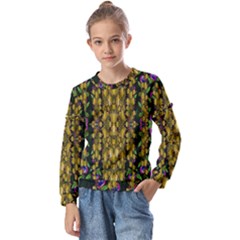 Fanciful Fantasy Flower Forest Kids  Long Sleeve Tee With Frill 