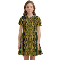 Fanciful Fantasy Flower Forest Kids  Bow Tie Puff Sleeve Dress by pepitasart