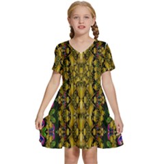 Fanciful Fantasy Flower Forest Kids  Short Sleeve Tiered Mini Dress